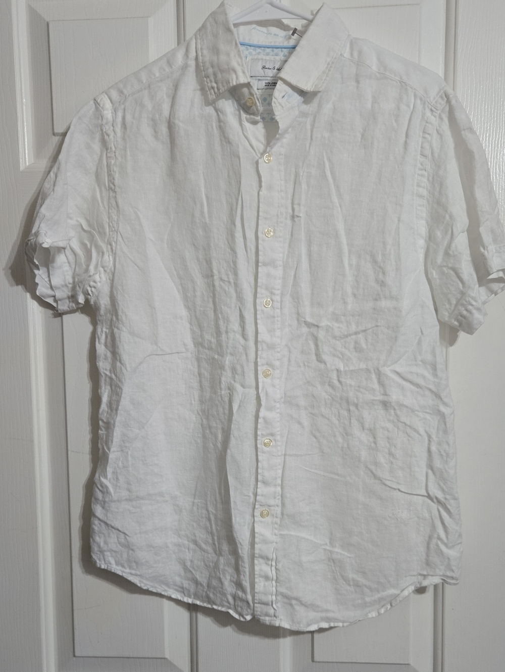 Men's White Short-Sleeve Linen Button-Down Shirt